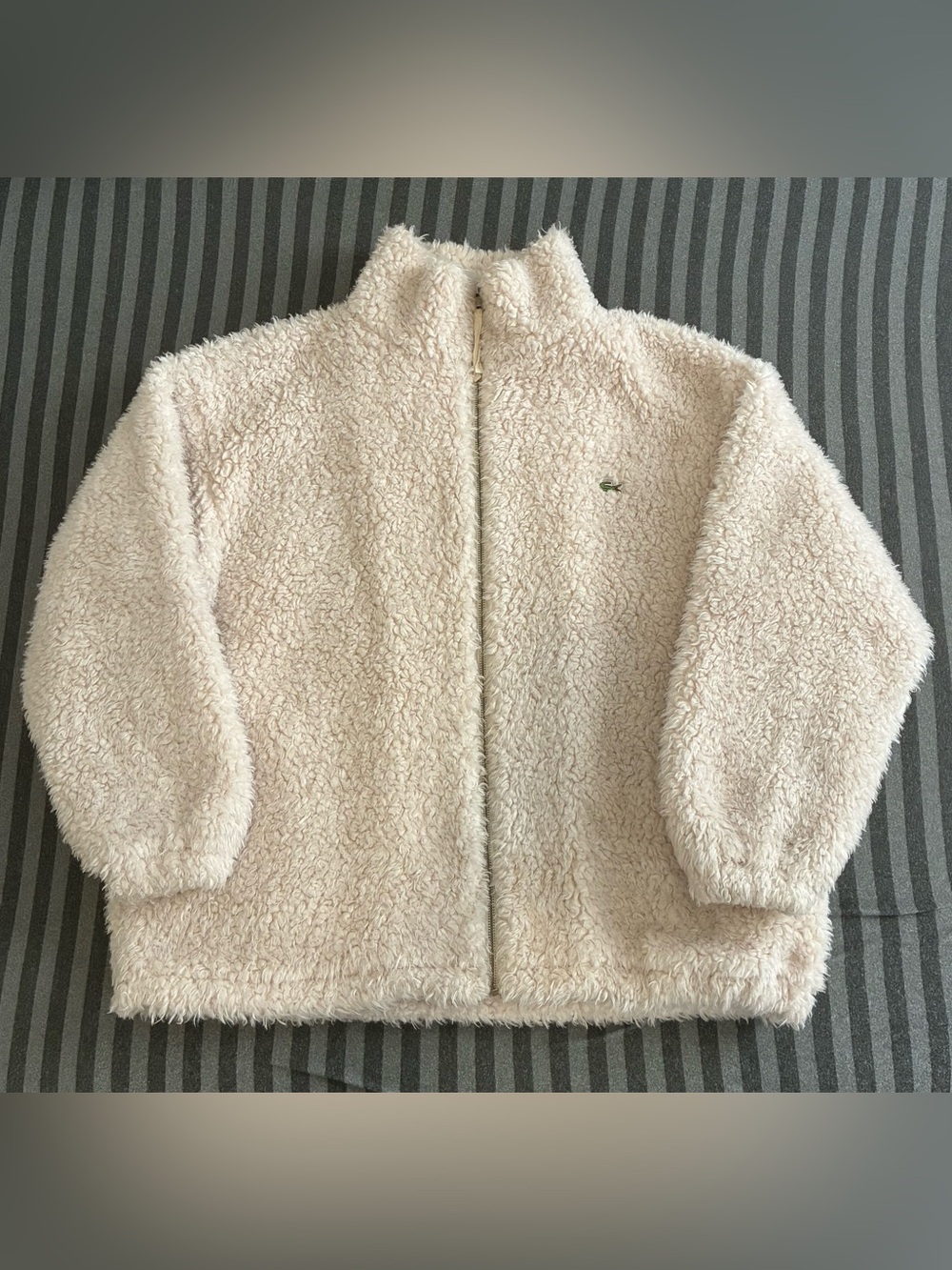 RARE! Lacoste Women's Oversized Sherpa Fleece Full-Zip Jacket in Cream Size XL